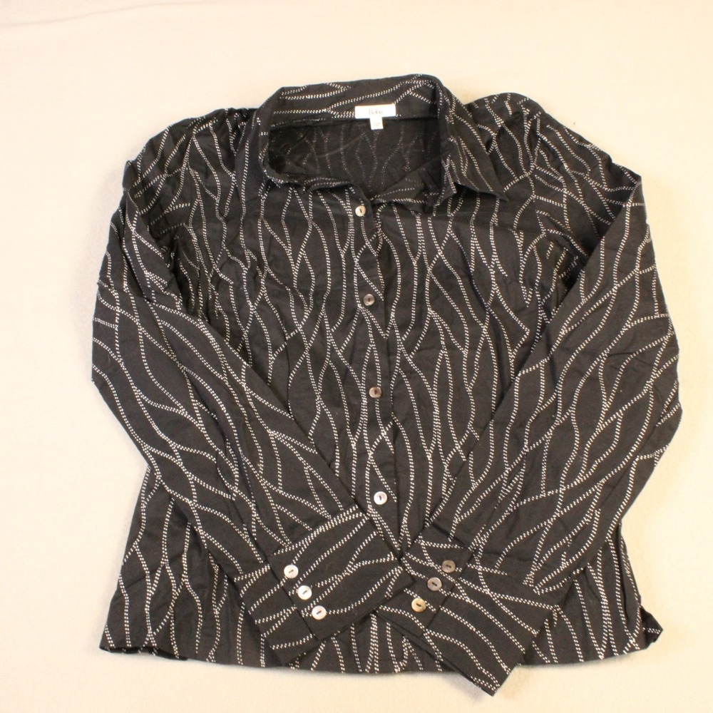 Reba‎ Women Button Front Blouse Black Workwear Long Sleeve Office Top Size L